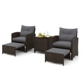 thumbnail image 4 of Gymax Set of 5 Rattan Furniture w/ 2 Wicker Ottomans & Tempered Glass Coffee Table Patio Gray, 4 of 6