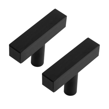 Era Poignées Carrées en T, Noir Brossé, Métal, Poignées avec Vis pour Tiroirs et Portes d’Armoires de Cuisine, lot de 2