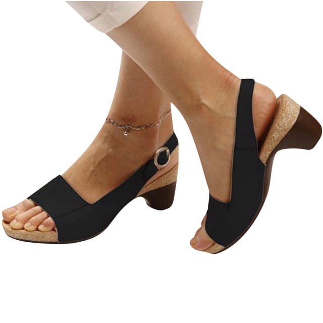 Low Chunky Heel Sandals for Women Buckle Pumps Shoes Summer Open Toe Platform Sandals