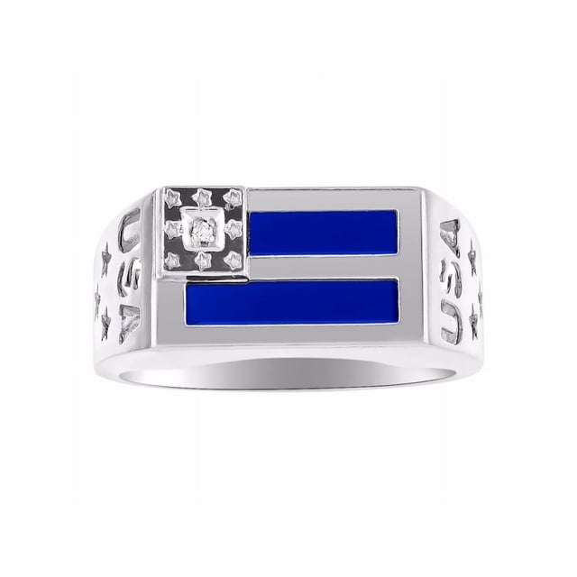 RYLOS Men's Rings Sterling Silver USA Flag Designer Ring With Diamonds and Blue Quartz Rings For Men Size 12