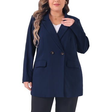 Agnes Orinda Women's Plus Size Blazers Lapel Button with Pockets Work Jackets Blazer 1X Navy Blue