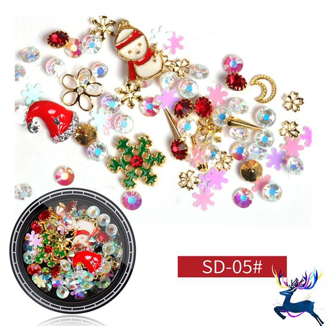 FcBaudy Nail Art Accessories Santa Claus Snowflake Gift Alloy Pearl Mixed Nail Rhinestone Nail art