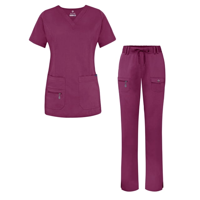 Adar Uniforms Women's Scrub Set - Enhanced V-Neck Top/Multi Pocket Pants