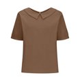 thumbnail image 1 of T-shirt Rétro pour Femme, Mode, Couleur Unie, Ample, Décontracté, Col Rabattu, Manches Courtes, Hauts, 1 of 5