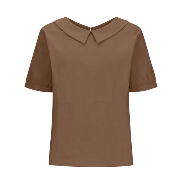 T-shirt Rétro pour Femme, Mode, Couleur Unie, Ample, Décontracté, Col Rabattu, Manches Courtes, Hauts