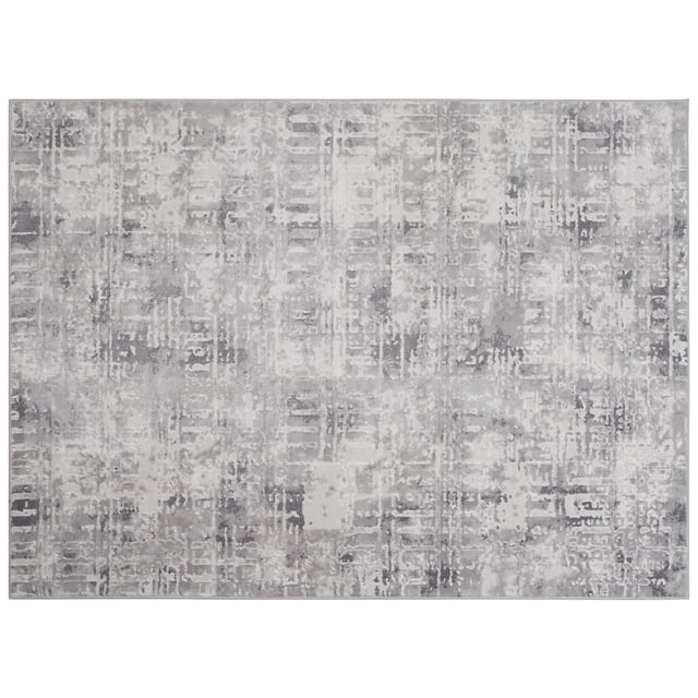 hometrends Grey Crosshatched Synthetic Area Rug, rectangular 5'3" x 7', with an abstract silvery grey crosshatched pattern on a soft, stain- and fade-resistant synthetic blend of polypropylene and polyester, suitable for adding comfort and durability to home décor and often used as an accent rug to anchor living spaces.