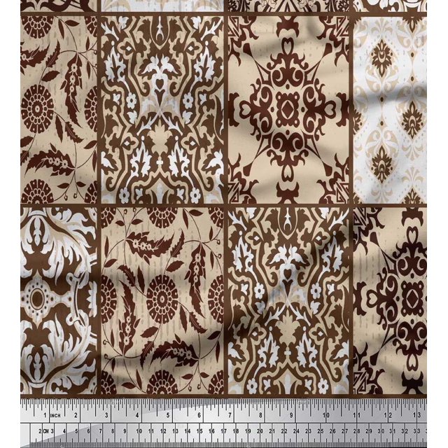 Soimoi Rayon Crepe Fabric Check & Damask Patchwork Decor Fabric Printed Yard 46 Inch Wide
