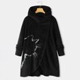 thumbnail image 3 of Women Printed Button Plush Tops Hooded Loose Cardigan Wool Coat Winter Jacket, 3 of 9