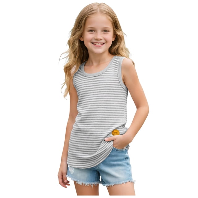 Wxirdiow Girls Sleeveless Tops Girls' Crop Tank Top Soft Ribbed Sleeveless Racerback for Dance Sports & Layering Light Gray Size,12-18 Months
