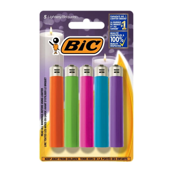 BIC Maxi Pocket Lighter, Assorted Unique Lighter Colours, 5 Count pack