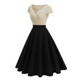 thumbnail image 2 of Ovzne Robes pour Femmes Robe d'Été Européenne Col en V Manches Courtes Robe Rétro Robe d'Été Manches Courtes en Liquidation, 2 of 7