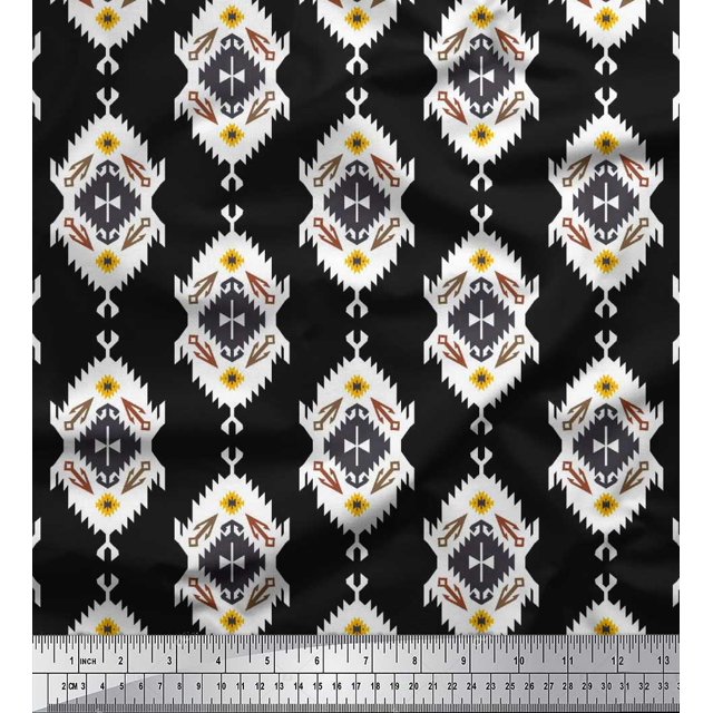 Soimoi polyester Crepe Fabric Tribal Southwestern Printed Fabric 1 Yard 52 Inch Wide