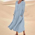 thumbnail image 1 of pstuiky Robes pour Jeunes Adultes, Mode pour Femmes Robe à Manches Longues Colorée en Coton et Lin à Col Rond avec Poches Robes d'Invitée de Mariage Liquidation, 1 of 5