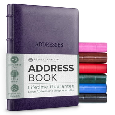 Gallery Leather Large Address Book with Alphabetical Tabs up to 480 records, Leather Notebook Hardcover, Telephone and Address Books - 9x7", Desk Address, Camden Violet