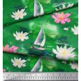 thumbnail image 3 of Soimoi Green Moss Georgette Fabric Yacht & Lotus Flower Decor Fabric Printed BTY 42 Inch Wide, 3 of 3