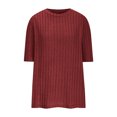 thumbnail image 4 of Penkiiy Mode Femme Couleur Unie Manches Mi-Longues Col Rond Chemises Décontractées Blouse Pull 3TG Rouge, 4 of 6
