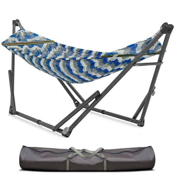 Tranquillo Uniki Collapsible Hammock Stand, Folding Camping Hammock and Stand, 550 lbs Capacity Double Hammock Stand for 2 Persons, Heavy Duty Folding Hammock, Quick Assembly, Chevron