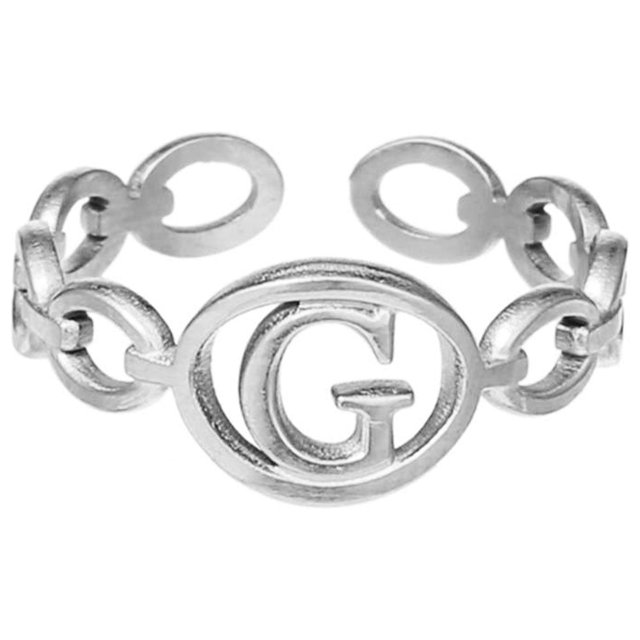 TIMIFIS Silver Rings Titanium Steel Plated 26 Letter English Opening Finger Hollow Valentine'S Day Gift