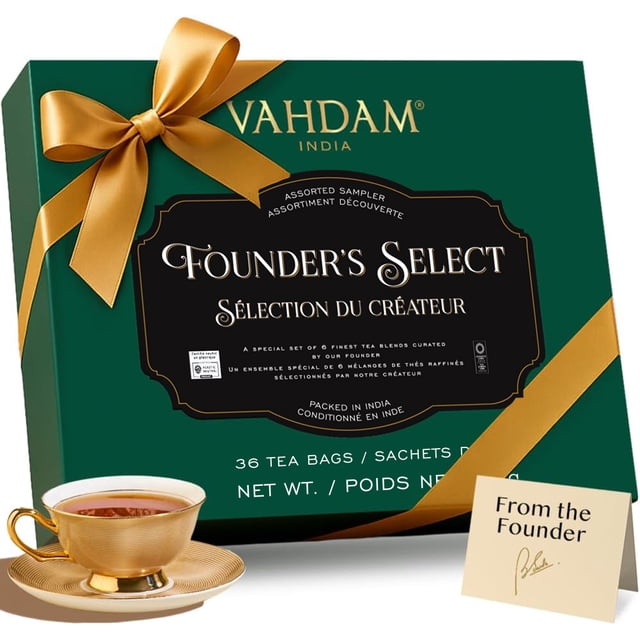 VAHDAM Founder Select Assorted Tea Gift Set - 6 Flavors and Total of 36 individually Wrapped Tea Bags