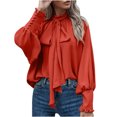 thumbnail image 1 of Timegard T Shirts for Women Ruffle Long Sleeve Crew Neck Tops Soft Solid Color Casual Loose Dressy Blouses, 1 of 5