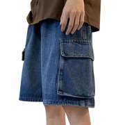 Ketyyh-chn99 Wide Leg Jeans 2024 Casual Pants Shorts Men's Jeans Comfort Stretch Denim Straight Leg Relaxed Short Jeans BU2,L