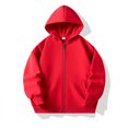 thumbnail image 1 of Milgrthf Unisexe Garçons Filles Chandails d'Automne Sport Décontracté Manches Longues Fermeture Éclair Complète Mignon Col Ras du Cou Basique Couleur Unie Chandails à Capuchon Chandail avec Poche Rouge 7-8 Ans, 1 of 5