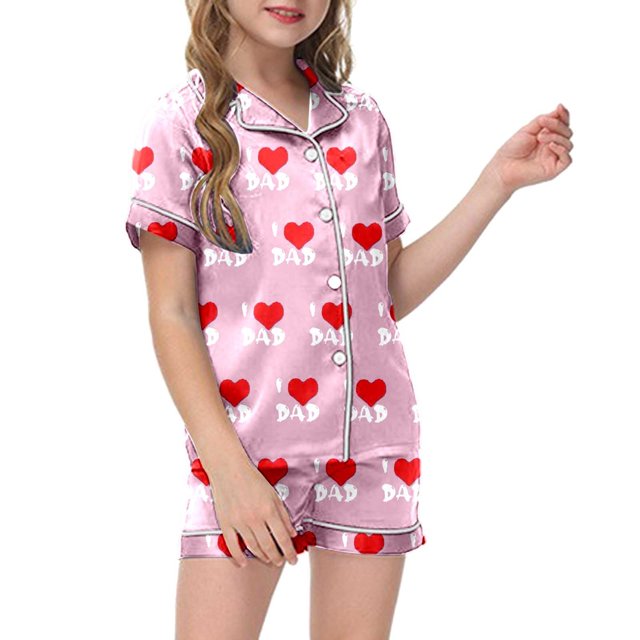 Luvoko Child Children DIY Anniversary Print Pajama Set Short Sleeve Button Up Top And Shorts