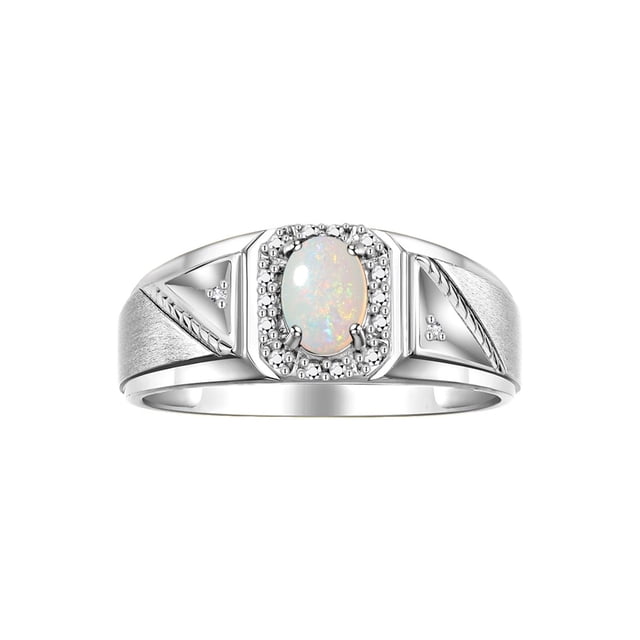 RYLOS Men's Rings Sterling Silver Classic 7X5MM Oval Gemstone & Diamond Ring Opal October Birthstone Rings For Men Size 9