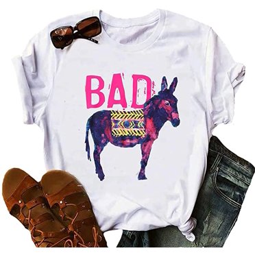 YourTops Bad Ass Donkey Funny T-Shirt Women Graphic Shirt Funny Tee (US M, 2-White)