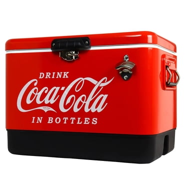 Coca-Cola 85 Can Stainless Steel Ice Chest with Bottle Opener (54 Quarts/51 Liters), Heavy-Duty Cooler for Parties & Events