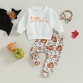 thumbnail image 3 of Fortune 2Pcs Baby Girl Thanksgiving Outfit Letter Pumpkin Print Sweatshirt Pants, 3 of 9