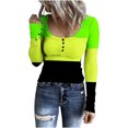 thumbnail image 1 of Yuyuzo Hauts en Tricot Côtelé pour Femmes Col Rond Manches Longues Hauts de Sortie Color Block Chemises Serrées, 1 of 6