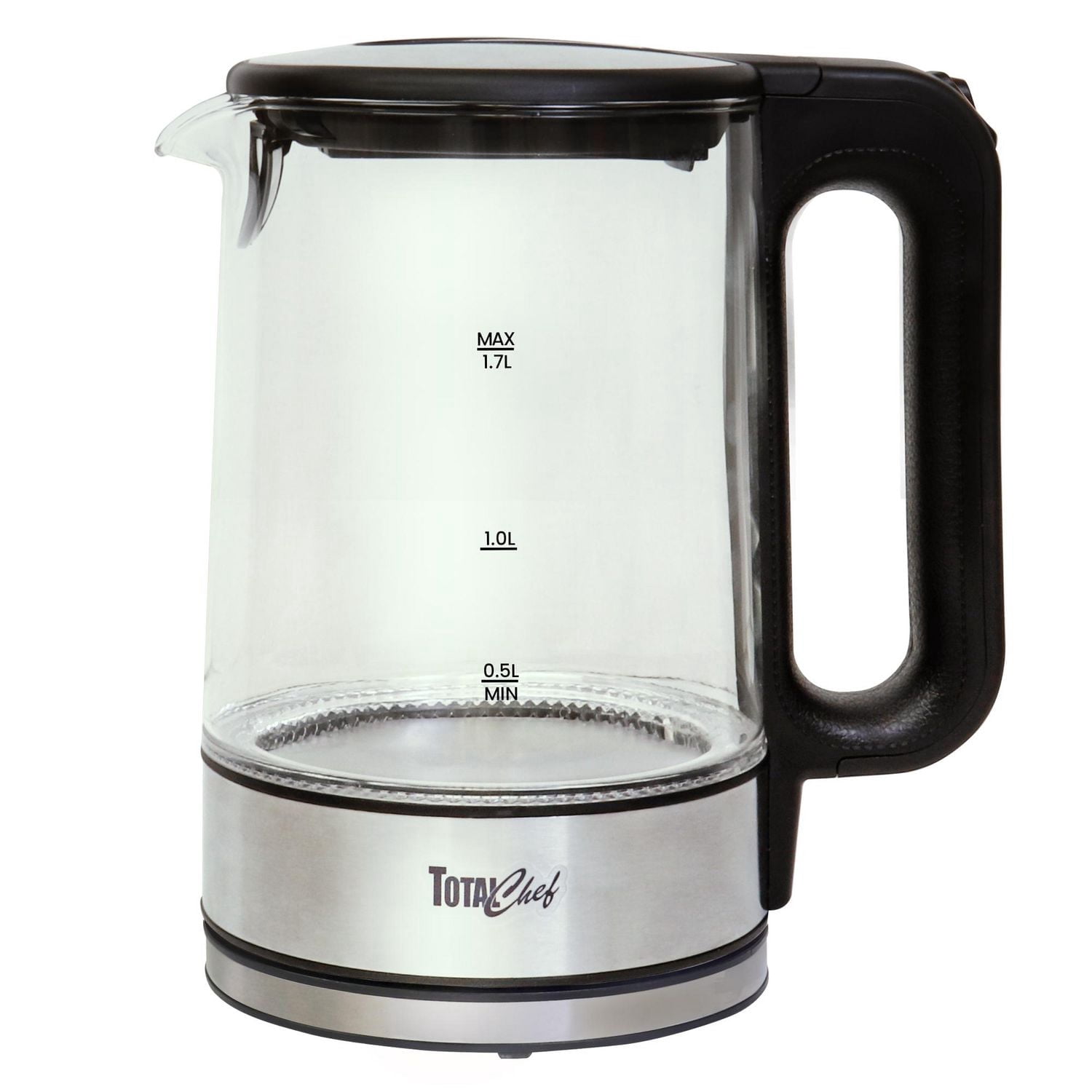 Bouilloire électrique Total Chef Bouilloire électrique Bouilloire électrique portable en verre 1,7 L avec lumière LED bleue, arrêt automatique avec couvercle Bouilloire électrique en acier inoxydable