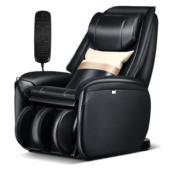 COSTWAY Fauteuil de Massage Apaisant26, Fauteuil Inclinable de Massage à Gravité Zéro pour Tout le Corps avec Piste SL, Chauffe-Taille, Coussin Gonflable pour Mollets, Détection Automatique des Épaules, Télécommande, Oreiller