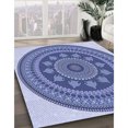 thumbnail image 3 of Ahgly Company Jeans Ronds Lavables en Machine Intérieur Transitionnel Tapis Bleu, 7 Pieds Rond, 3 of 7