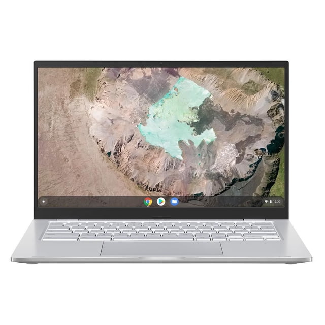 ASUS Chromebook C425 Portable 14 Pouces avec Processeur Intel Core m3-8100Y, Châssis Léger Argent, Clavier Rétroéclairé avec Touches 1,4 mm de Voyage, Grand Pavé Tactile et Écran IPS NanoEdge 14 Pouces Full HD Affichant une image satellite, Vue Frontale Adaptée à la Productivité et à l'Utilisation Multimédia.