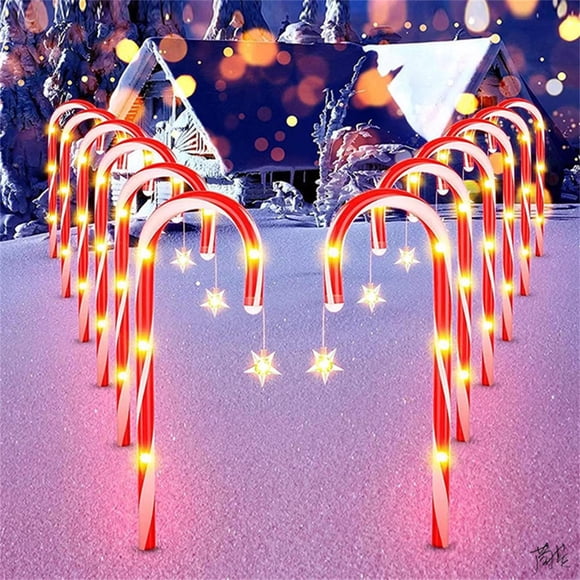 EQWLJWE Lumières Solaires en Canne de Bonbon, Décorations de Noël Extérieures en Canne de Bonbon, Lot de 12 DEL Rouges Vives, Lumières Solaires de Sentier de Noël Extérieures Étanches Bonbons Décorations de Cour de Noël Extérieures