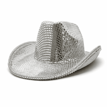FantastikParty Silver Cowboy Mirror Hat with Summer Wide Brim Fedora