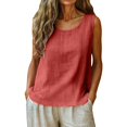 thumbnail image 1 of YAZHPA Hauts en Lin pour Femmes, Débardeurs en Coton et Lin pour Femmes Décontractés Sans Manches Chemises d'Été Col Rond Camisole, Rouge G, 1 of 5