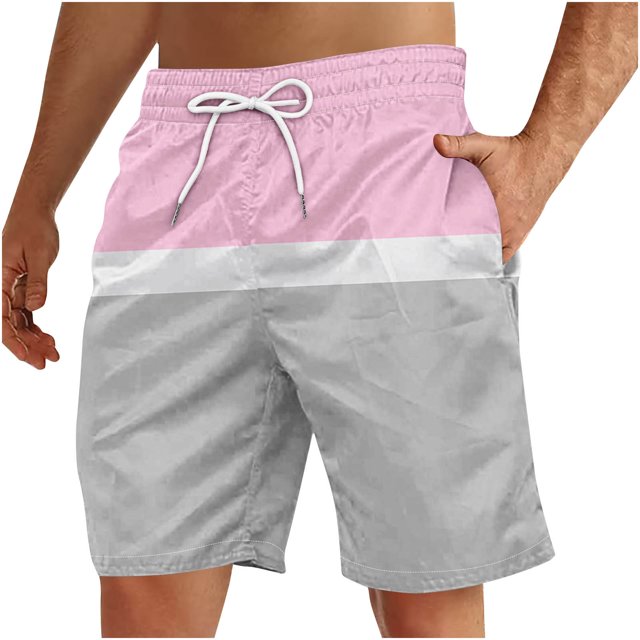 Plebaso Men's Color Block Shorts Beachwear Vacation Shorts Drawstring Summer Casual Shorts with Pockets