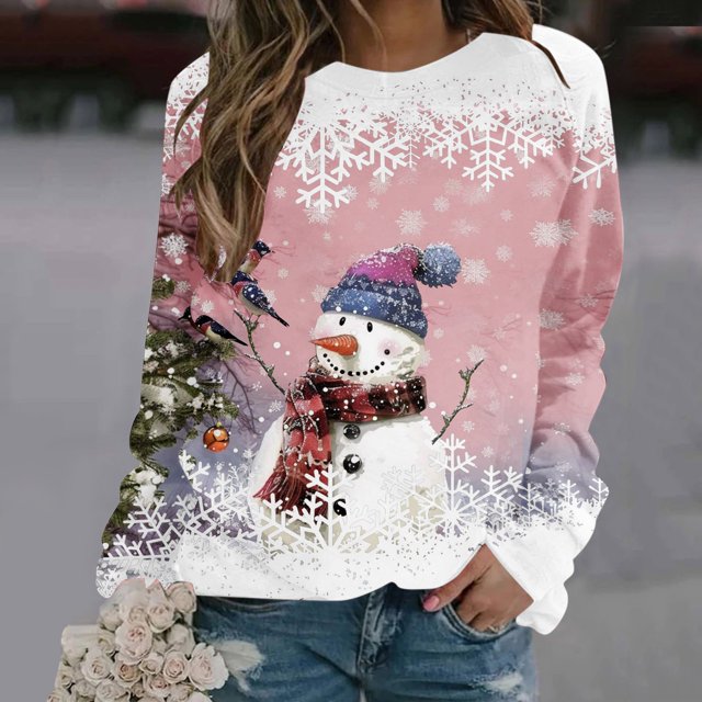 cllios Chandails en Molleton de Noël pour Femmes Grande Taille Chandails en Molleton Graphiques de Noël Chandail de Travail Hauts Col Rond Cadeaux de Noël Manches Longues pour Femmes