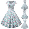 thumbnail image 1 of Jsaierl Robes de Noël pour Femmes Robe Swing Vintage des Années 50 Robe Midi à Manches Courtes avec Bonhomme de Neige Robe de Fête des Fêtes, 1 of 9