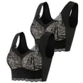 thumbnail image 1 of 2-Pack Women's Lace Bra Plus Size - Wire-Free, 3/4 Cup, Fixed Straps, Comfortable Nylon Spandex Blend, 1 of 8