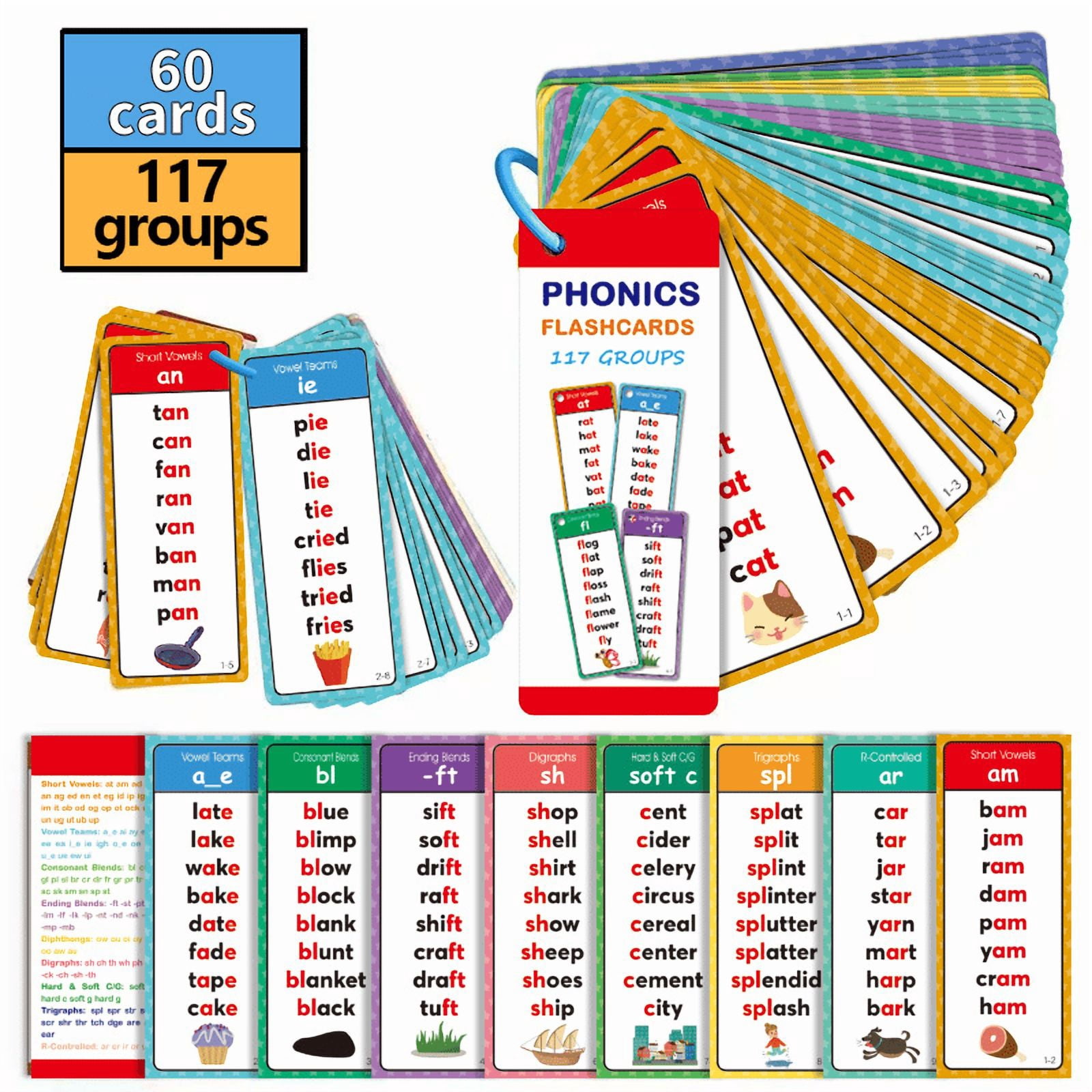 Phonics Flash Cards for Reading | 117 Phonetic Family Groups with