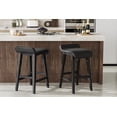 thumbnail image 3 of Modern Backless Counter Height Bar Stools Set of 2 – 24'' Faux Leather Upholstered Seat, Sturdy Wood Legs, Footrest, Sleek Design for Kitchen Island, Patio – Black, 2 Pieces, 3 of 6