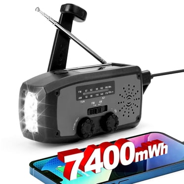 Fovendi Radio à Manivelle d'Urgence avec Lampe de Poche LED, Radio Météo Portable AM/FM NOAA avec Banque d'Alimentation 2000 mAh, Chargeur de Téléphone, Charge USB et Alimentation Solaire pour le Camping
