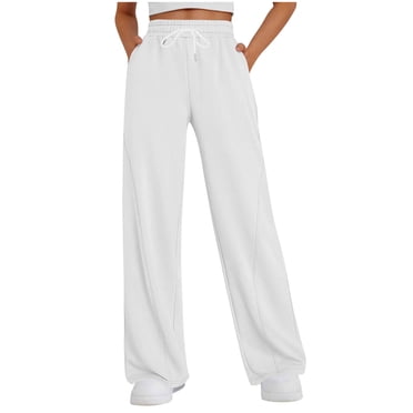 aohooy Cool Pants Women Oversized Wide Leg Sweatpants High Waisted Drawstring Baggy Athletic Joggers Trousers White,XXL