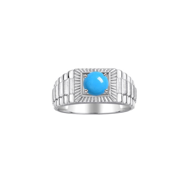 RYLOS Bague pour Homme Bague en Argent Sterling, Bagues Style Designer avec Pierre Précieuse Ronde de 7 mm Turquoise Pierre de Naissance de Décembre Bagues en Argent Taille 8