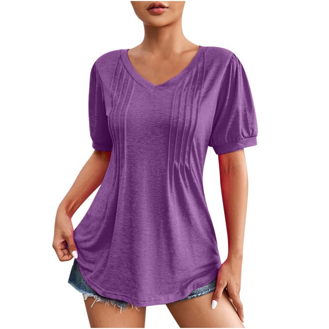 Birdeem Mode Décontractée Femmes Manches Courtes Col en V Bouton T-Shirt Blouse