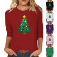 thumbnail image 1 of QIPOPIQ Chemisiers pour Femmes Manches 3/4 Hauts Décontractés pour Femmes Manches 3/4 Chandails à Col Rond Imprimé Tendance Chemisiers Floraux Confortables Liquidation, 1 of 6